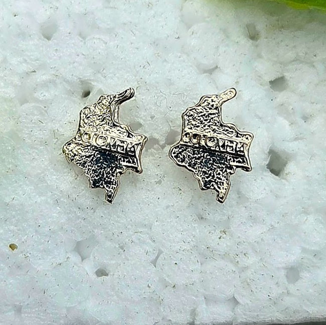 Colombia Map Silver Stud Earrings