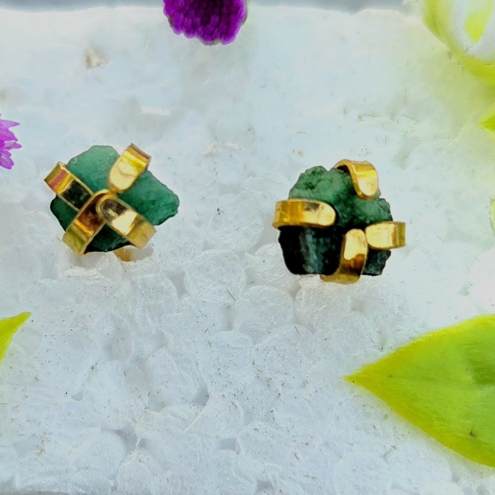 Emerald Steel Stud Earrings