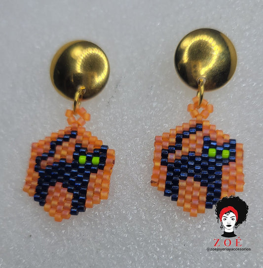 Halloween Cat Miyuki Stud Earrings