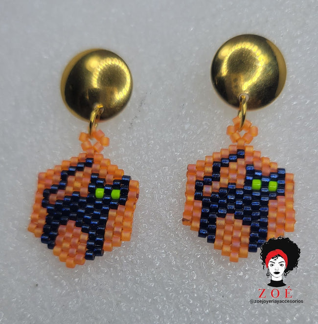Halloween Cat Miyuki Stud Earrings