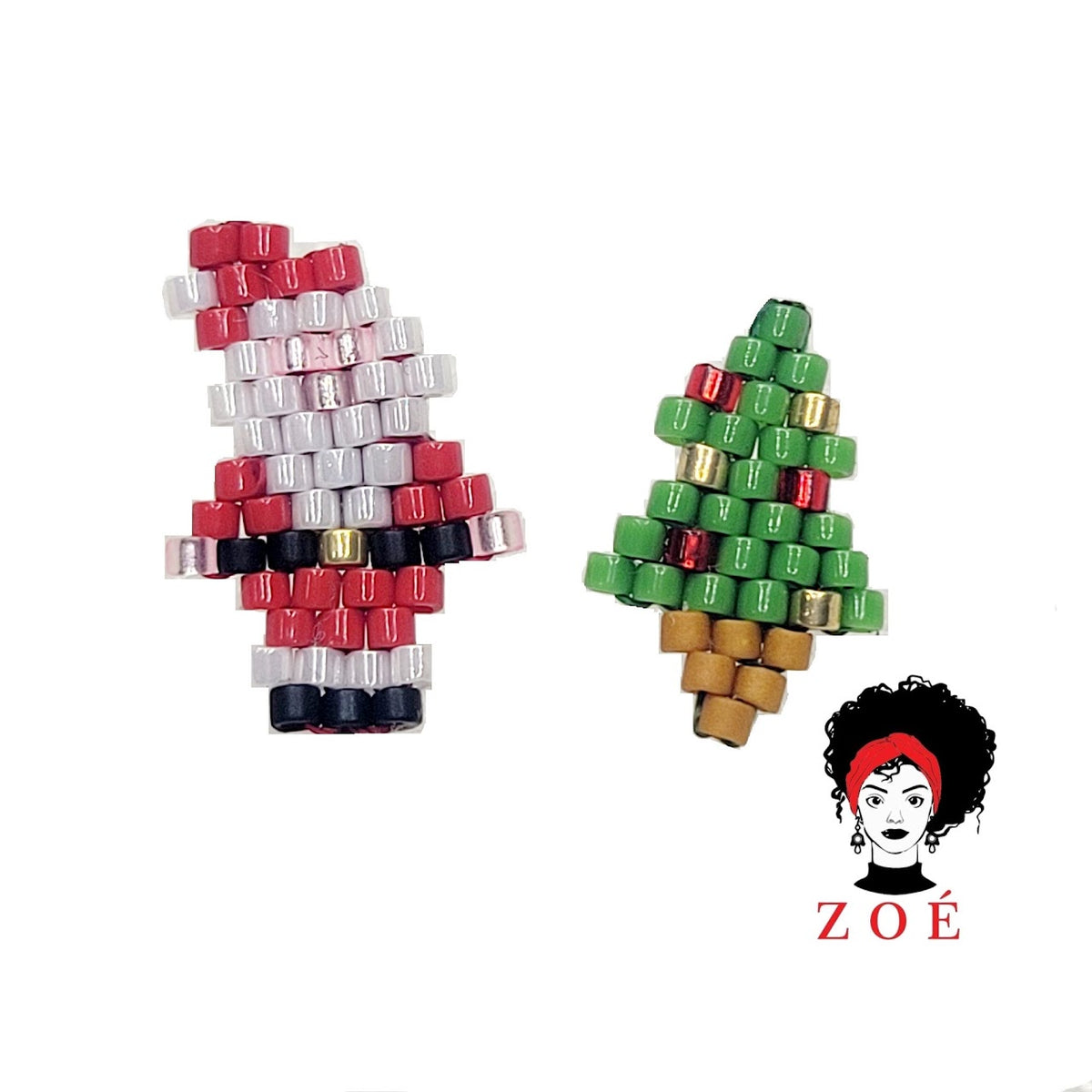 Santa & Christmas Tree Miyuki Stud Earrings