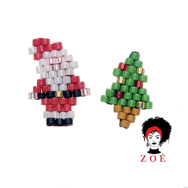 Santa & Christmas Tree Miyuki Stud Earrings