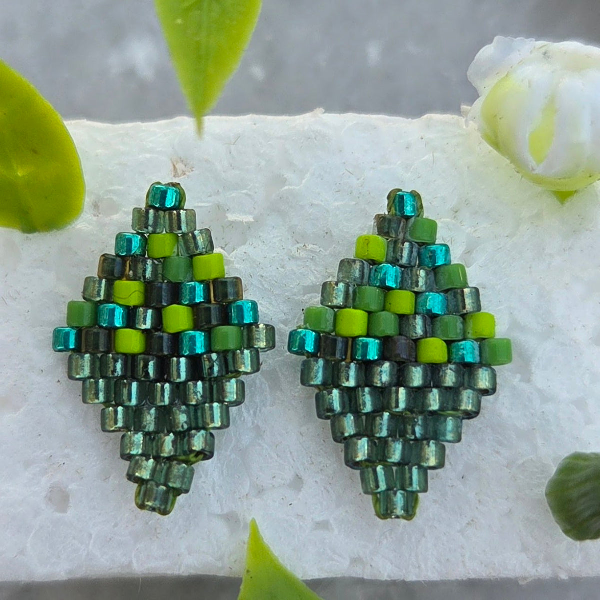 triangle green Miyuki Stud Earrings