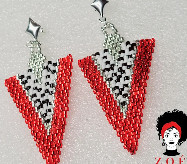 Red Triangles - Italian Silver Clasp Earrings