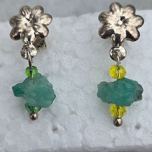 Emerald Silver Stud Earrings 2