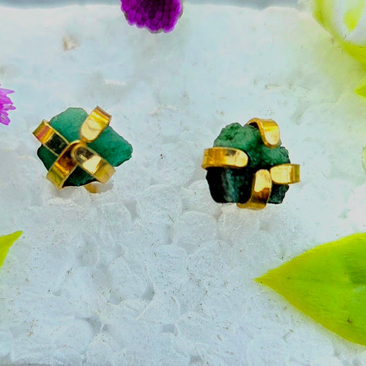 Emerald Steel Stud Earrings