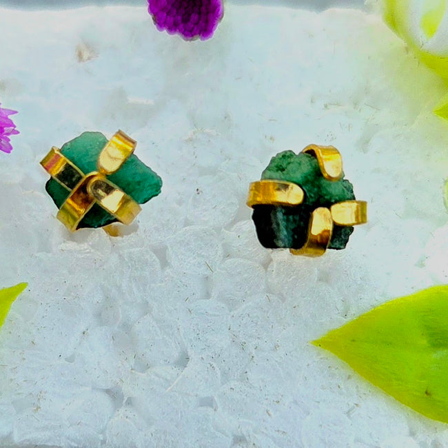 Emerald Steel Stud Earrings