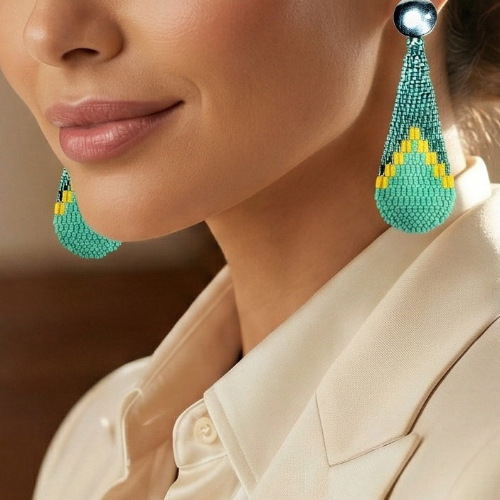 Zoé turquoise and yellow handcrafted Miyuki earrings